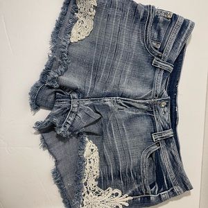 Shyanne denim shorts with lace and bling detail!